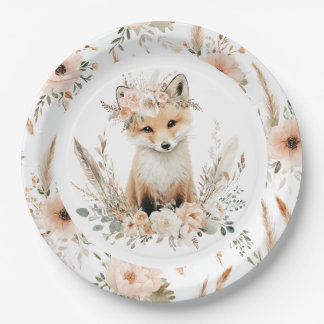 Boho Fox Girl Woodland Party Paper Plates