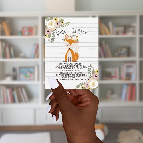 Boho Fox Gray Wood Baby Shower Book Request Enclosure Card