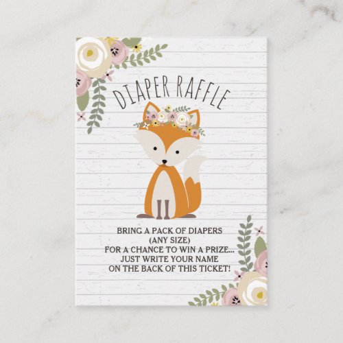 Boho Fox Gray Wood Baby Shower Diaper Raffle Enclosure Card