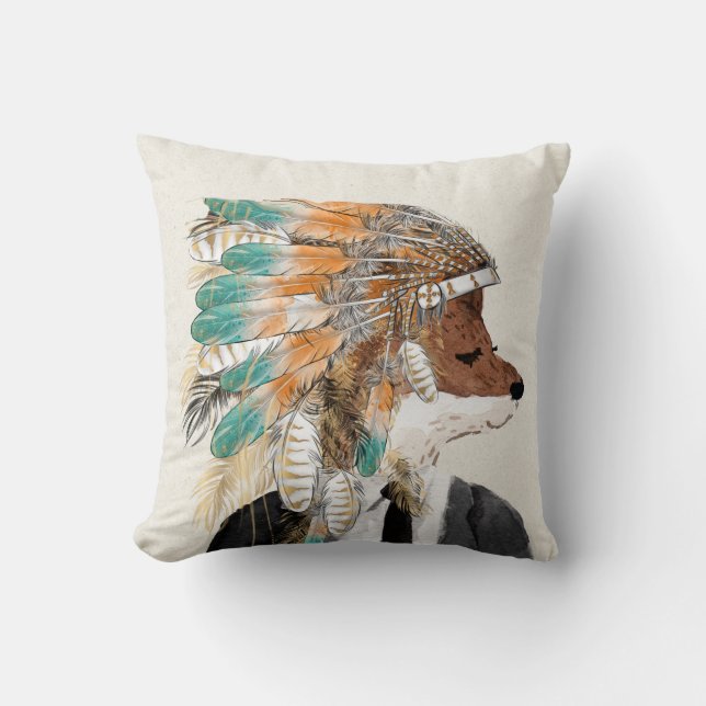 Boho Fox Groom Throw Pillow (Front)