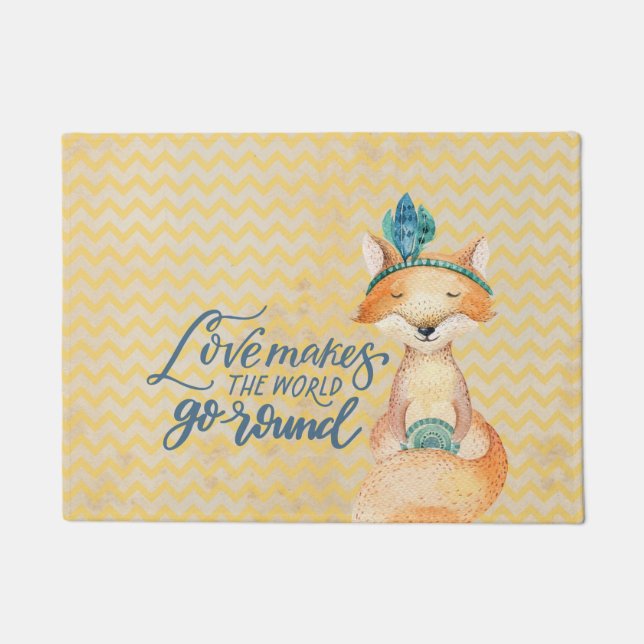 Boho Fox Love Quote Doormat (Front)