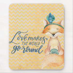 Boho Fox Love Quote Mouse Pad