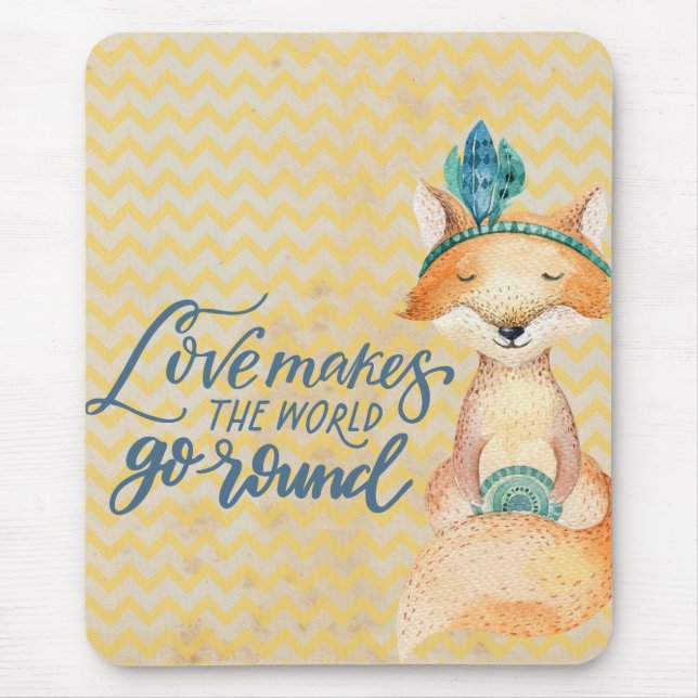 Boho Fox Love Quote Mouse Pad (Front)