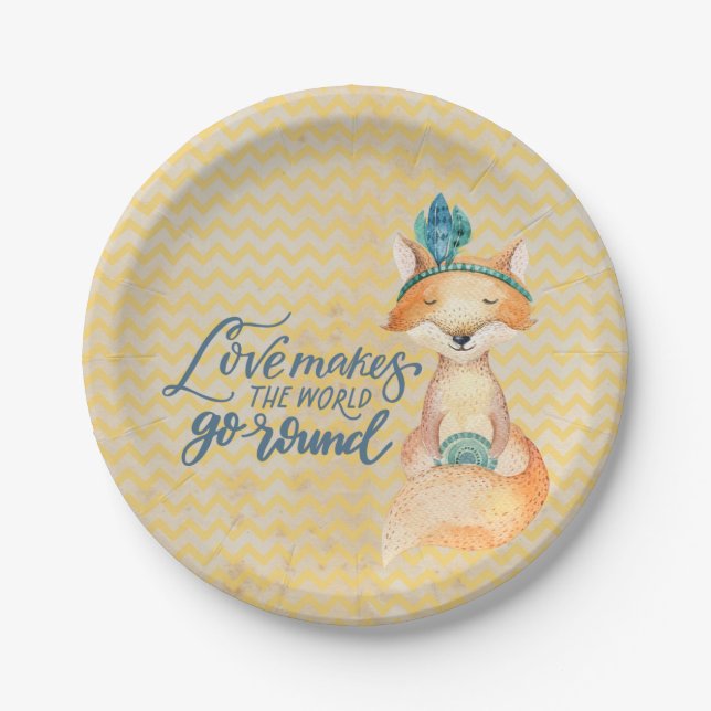Boho Fox Love Quote Paper Plates (Front)