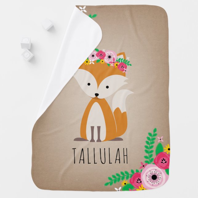 Boho Fox Personalized Baby Blanket - Brown (In Situ)