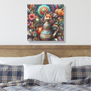 Boho Fox Raccoon Floral Design Canvas Print