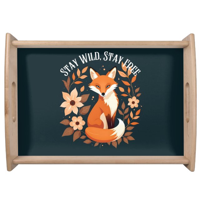 Boho Fox "Stay Wild, Stay Free" Woodland Dark Serving Tray (Front)