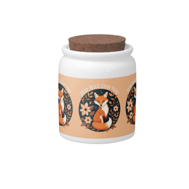 Boho Fox "Stay Wild, Stay Free" Woodland Design Candy Jar (Front)