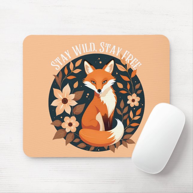 Boho Fox "Stay Wild, Stay Free" Woodland Design Mouse Pad (With Mouse)
