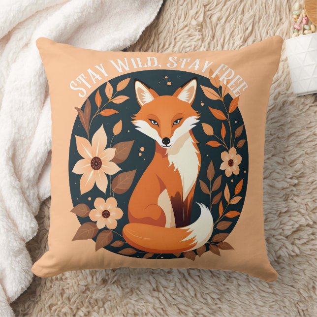 Boho Fox "Stay Wild, Stay Free" Woodland Design Throw Pillow (Blanket)