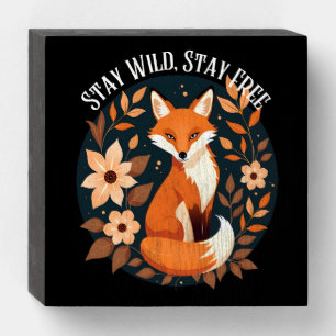 Boho Fox "Stay Wild, Stay Free" Woodland Design Wooden Box Sign