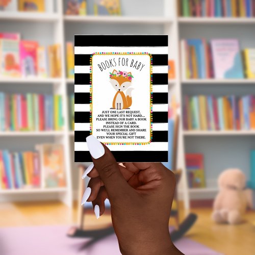Boho Fox Stripes Baby Shower Book Request Enclosure Card