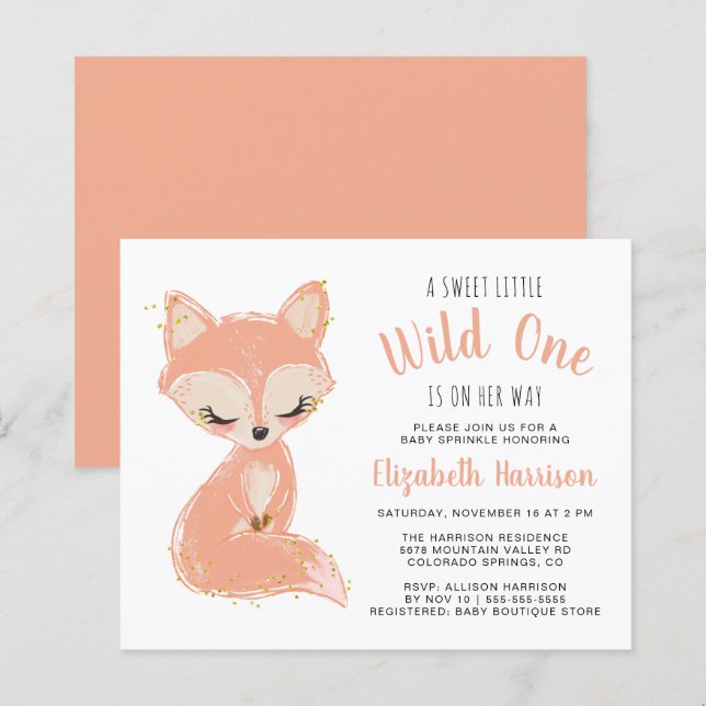 Boho Fox Terracotta Baby Girl Sprinkle Invitation (Front/Back)