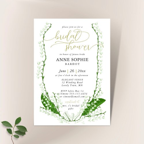 Boho Frame Elegant Lily Valley Gold Bridal Shower Invitation