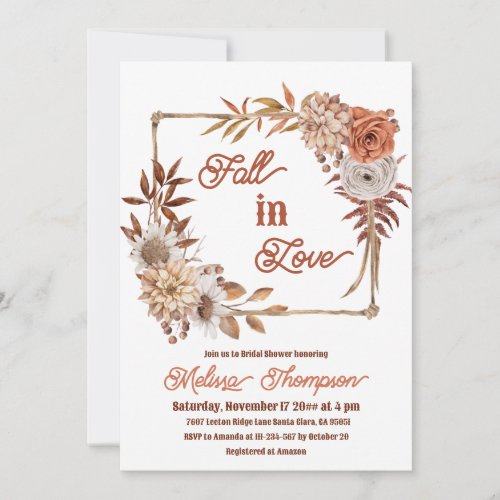 Boho Frame Fall in Love Floral Bridal Shower Invitation