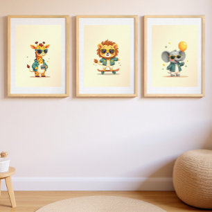 Boho Framed Nursery Art Whimsical Safari Set