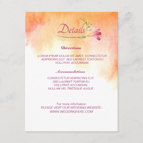 Boho Freesia Pink Pop Wedding Details Enclosure Card