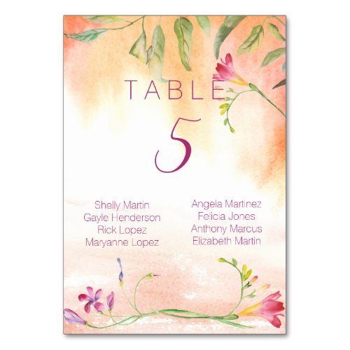 Boho Freesia Pink Pop Wedding Table Table Number