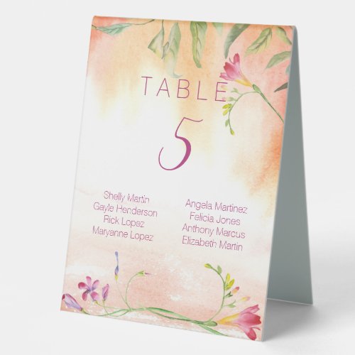 Boho Freesia Sunset Wedding Table Number Table Tent Sign