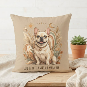 Boho French Bulldog Sun and Moon Throw Pillow