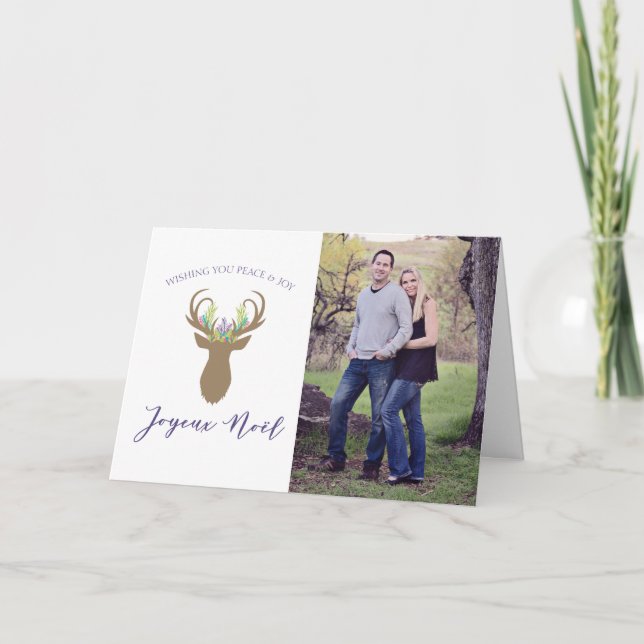 Boho French Christmas Reindeer Typography Card (Front)