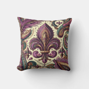 Boho French Quarter purple fleur-de-lis Throw Pillow