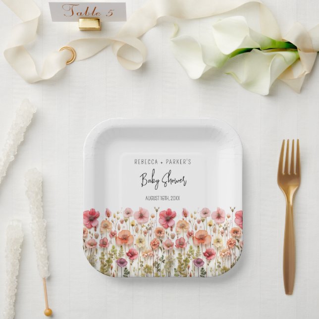 Boho fresh Flowers Baby Shower  Paper Plates (Wedding)