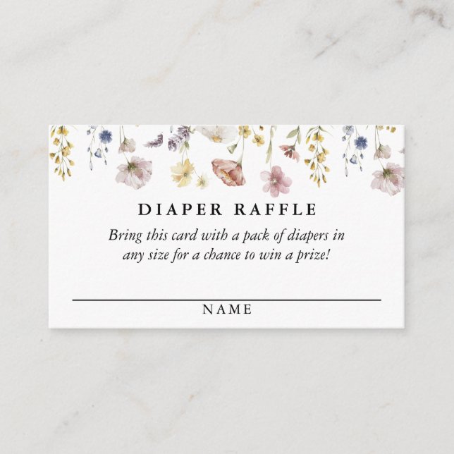 Boho Fresh Watercolor Wildflowers Diaper Raffle Enclosure Card (Front)