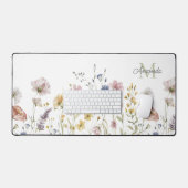 Boho Fresh Watercolor Wildflowers with Monogram Desk Mat (Keyboard & Mouse)