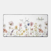 Boho Fresh Watercolor Wildflowers with Monogram Desk Mat (Front)