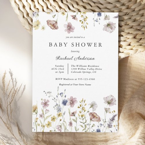 Boho Fresh Wildflowers Baby Shower Invitation