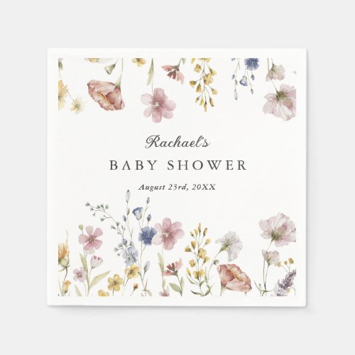 Boho Fresh Wildflowers Baby Shower Napkins