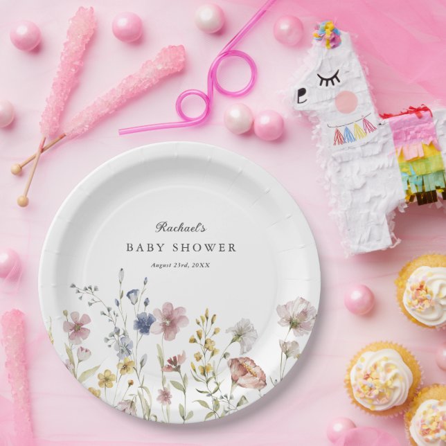 Boho Fresh Wildflowers Baby Shower Paper Plates (Party)
