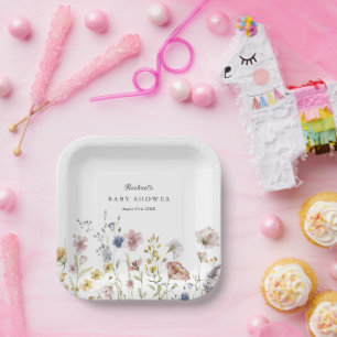 Boho Fresh Wildflowers Baby Shower Paper Plates