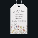 Boho Fresh Wildflowers Baby Shower Thank You Gift Tags<br><div class="desc">This contemporary nature-inspired gift tag, designed to use on thank you favors and gifts at a baby shower, is bordered along the bottom in watercolor wildflowers with beautiful baby soft colors of yellow, pink, blue and ivory beige. The easy to personalize text template is clean and modern with lovely styling....</div>