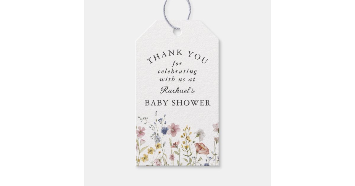 Boho Fresh Wildflowers Baby Shower Thank You Gift Tags | Zazzle