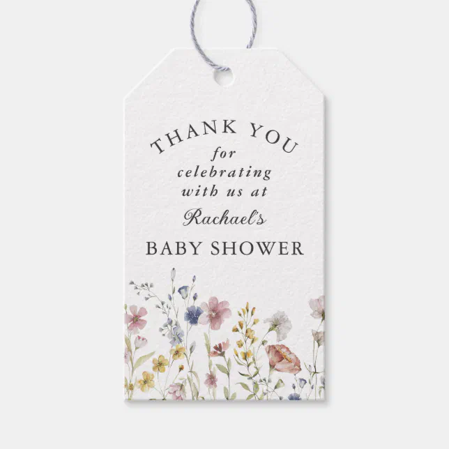 Boho Fresh Wildflowers Baby Shower Thank You Gift Tags | Zazzle