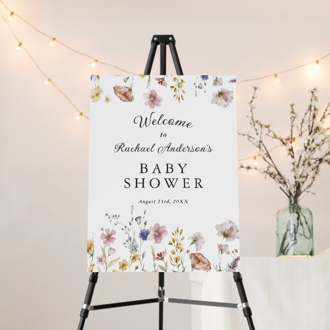 Boho Fresh Wildflowers Baby Shower Welcome Foam Board (In Situ (Stand))
