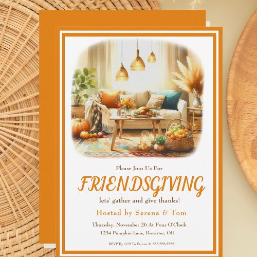 Boho Friendsgiving Thanksgiving Living Room Invitation