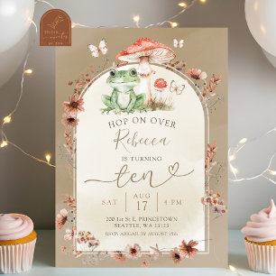 Boho Frog and Mushroom Birthday Wildflower Invitation