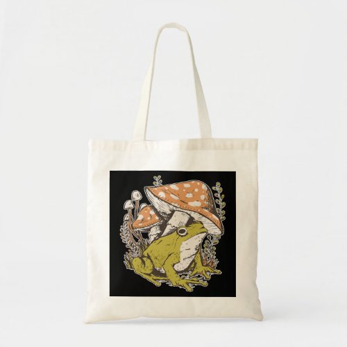 Boho Frog and Mushrooms Cottage Core Aesthetic Gob Tote Bag