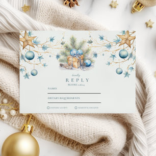 Boho Frosted Blue Pine Wedding RSVP Card