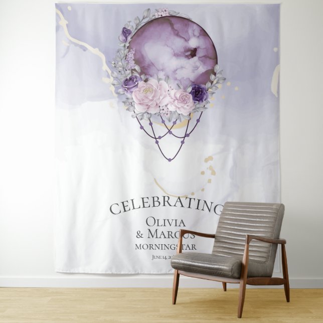 BOHO Full Moon Amethyst  Watercolor Celestial Tapestry (In Situ)