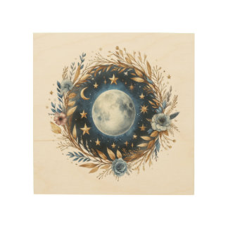 Boho Full Moon Wood Wall Art