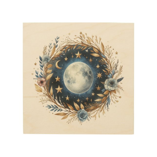 Boho Full Moon Wood Wall Art (Front)