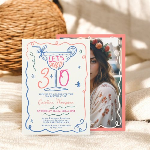 Boho fun quirky whimsical scribbles 30 birthday invitation