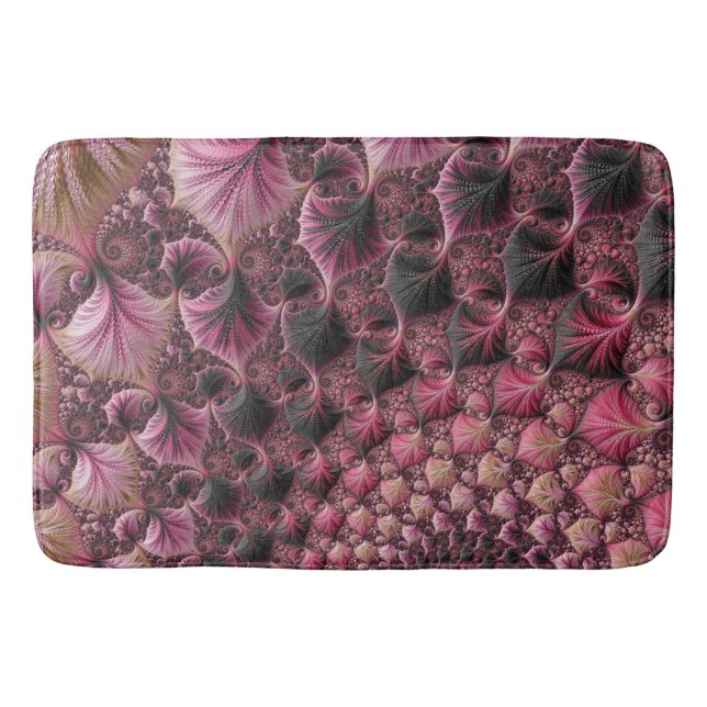 Boho Funky Eclectic Pink Black Abstract Fractal Bath Mat (Front)