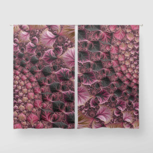 Boho Funky Eclectic Pink Black Abstract Fractal Blackout Curtains