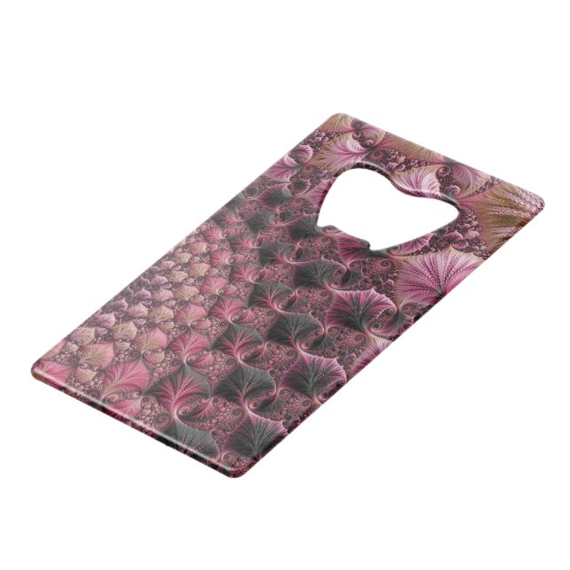 Boho Funky Eclectic Pink Black Abstract Fractal Credit Card Bottle Opener (Back Angled)