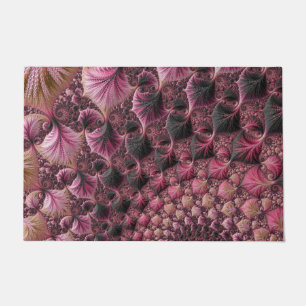 Boho Funky Eclectic Pink Black Abstract Fractal Doormat